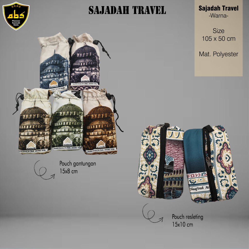 Sajadah Travel Motif Turkey Pouch Serut Resleting Perlengkapan Haji Umroh