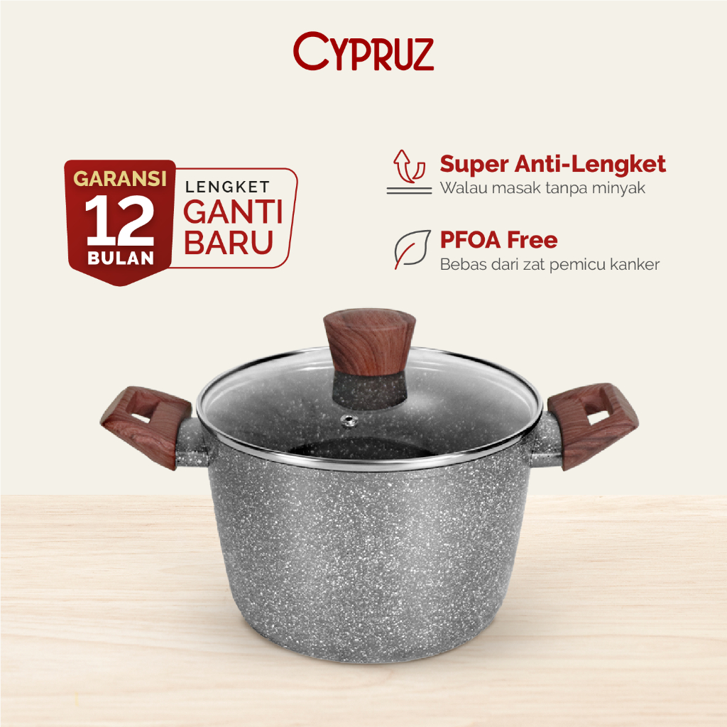 Cypruz Grey Marble High Casserole Pan / Panci Anti Lengket + Tutup