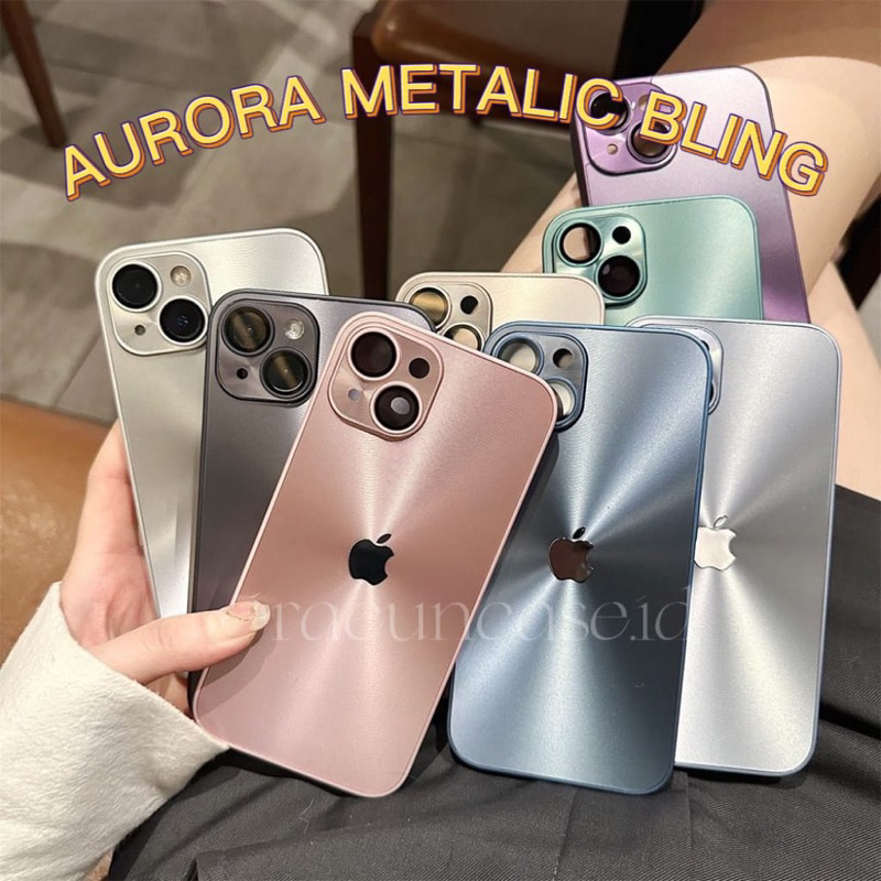 (SQUARE EDGE) AURORA METALIC BLING CASE LENS GUARD IPHONE XR/11/11PRO/11PRO MAX/12/12 PRO/12 PRO MAX/13/13 PRO/14/14PRO/14 PRO MAX