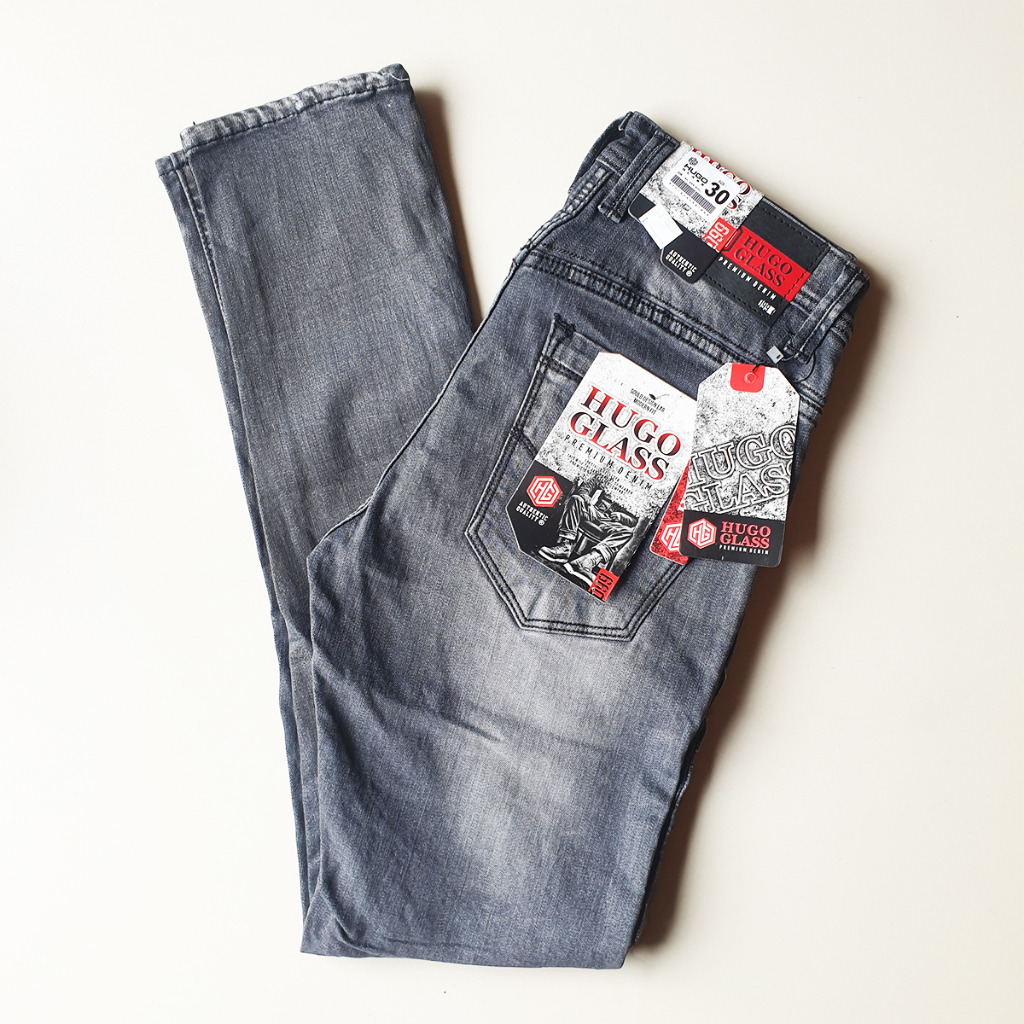 HUGO GLASS ORIGINAL DENIM - Jeans slim streach terbaru premium grey wosh