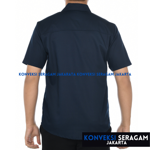 Seragam Kerja BUMN Kemeja Kerja BUMN Lengan Pendek Warna Navy Bahan American Drill Custom Bordir Satuan