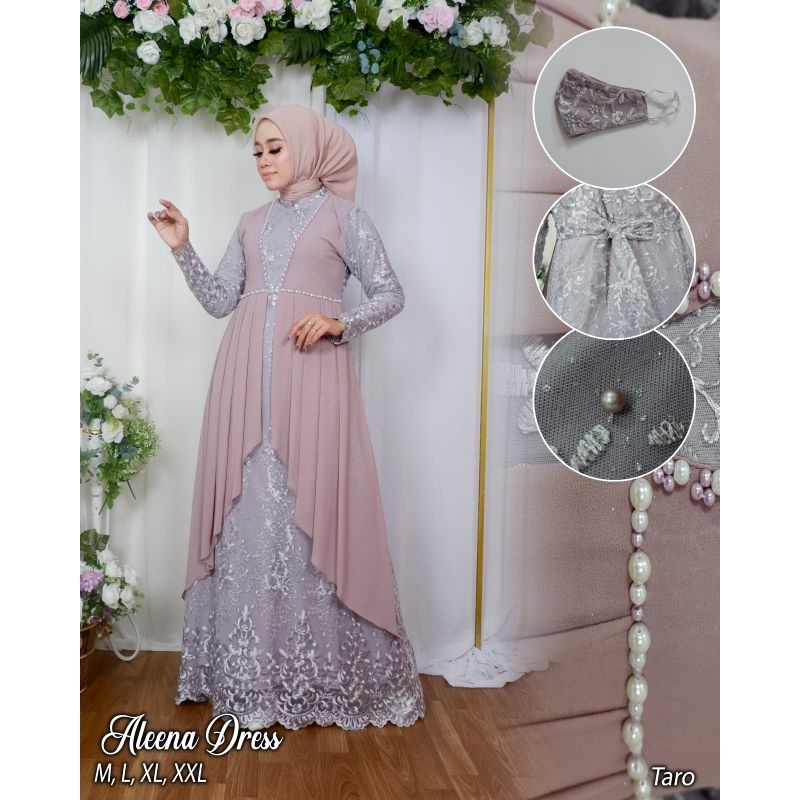 Gamis Aleena Dress Kombinasikan Payet Mutiara Terbaru/ Gamis Kondangan/ Gamis Seragaman Keluaran Besar/ Gamis Pesta/ Gamis Tile/ Gamis/ Gamis Seruty/ Gamis Mutiara