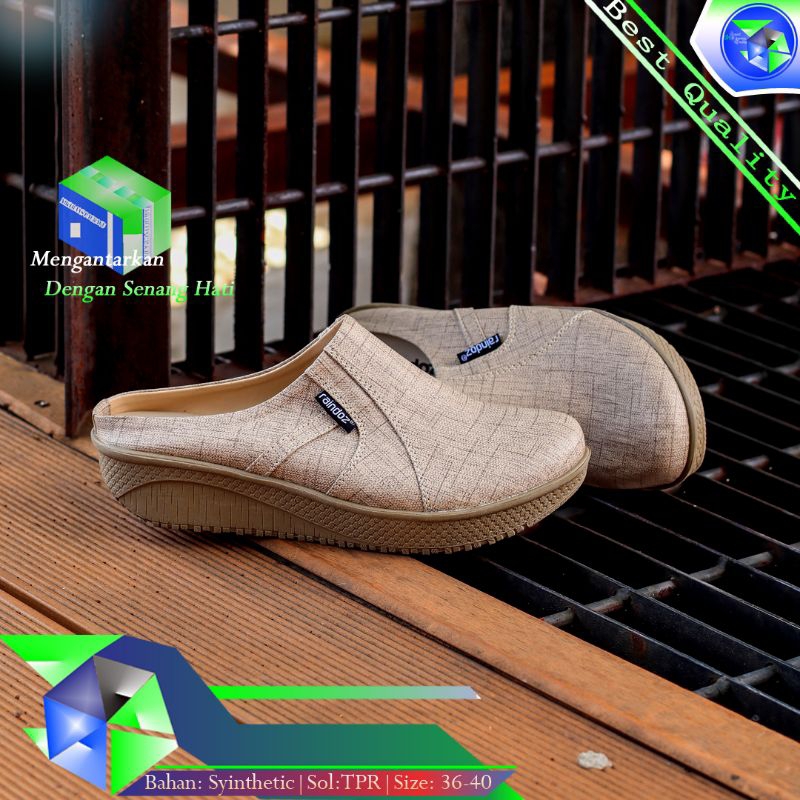 Sandal Slide Wedges Wanita Casual Cream | Sandal Wanita | Sandal Casual Wanita | Henley | Sandal Sep