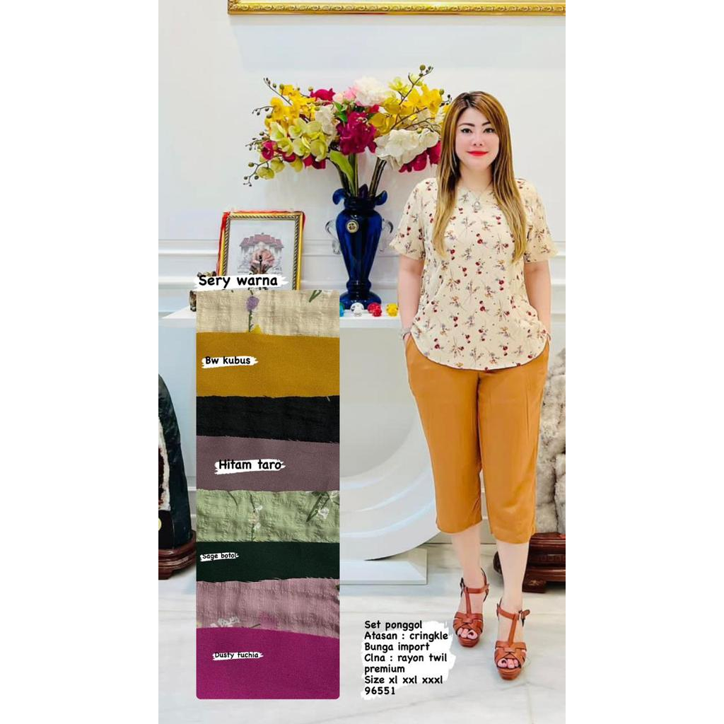 stelan wanita cringkel mix rayon twill jumbo one set murah