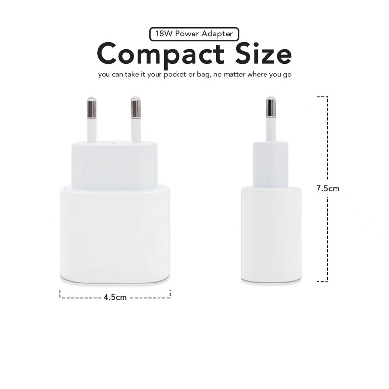 Adaptor 18W USB-C Power adapter PD Fast Charing / Kepala Cas