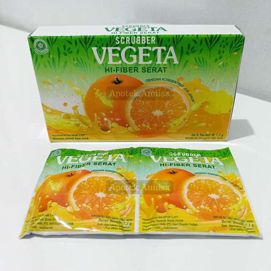 

Vegeta Scrubber Hi-Fiber Serat Rasa Jeruk Box Isi 6 Sachet