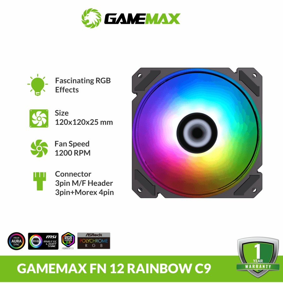 Fan Casing GameMax FN-12Rainbow-C9 ARGB CPU Fan