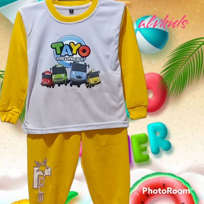 SETELAN TANGAN PANJANG KAOS DISTRO LENGAN PANJANG MOTIF MOBIL TAYO BARIS LUCU 5 WARNA ADA MANSET CEL
