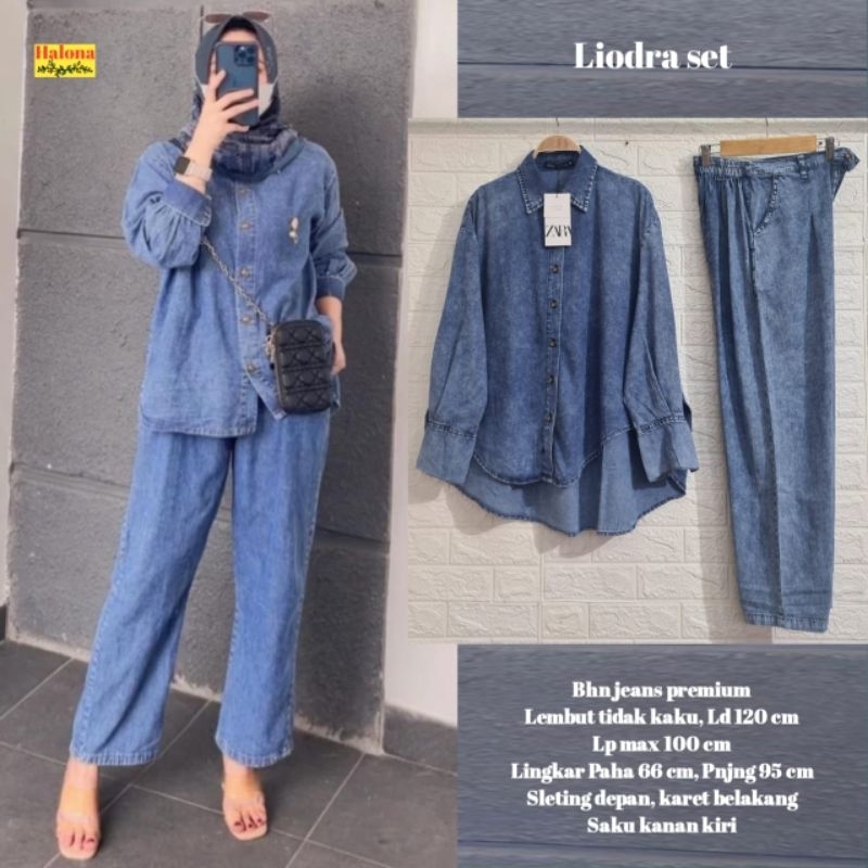 Liodra One Set Setelan Celana Tunik Jeans Snow Ld 120 Jumbo Fit XXXL By Halona