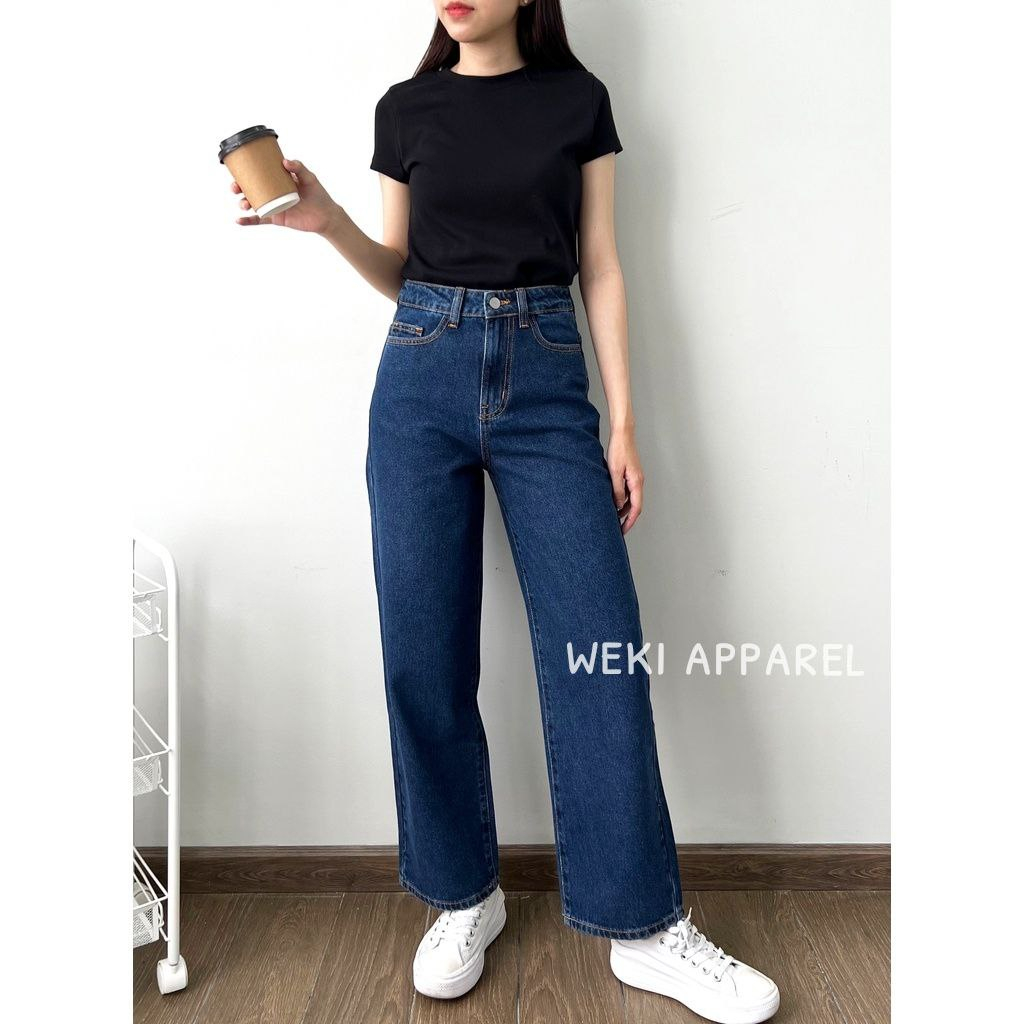 Weki Loose Jeans Kulot Highwaist Straight Navy Blue