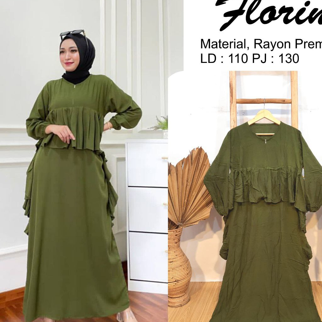 Midi Dress Rempel Polos Floryn Resleting Depan Busui Murah