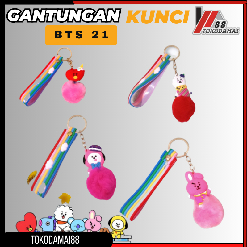 Gantungan Kunci KPOP Karakter BULU LUCU BT21 BTS TANPA TALI PELANGI