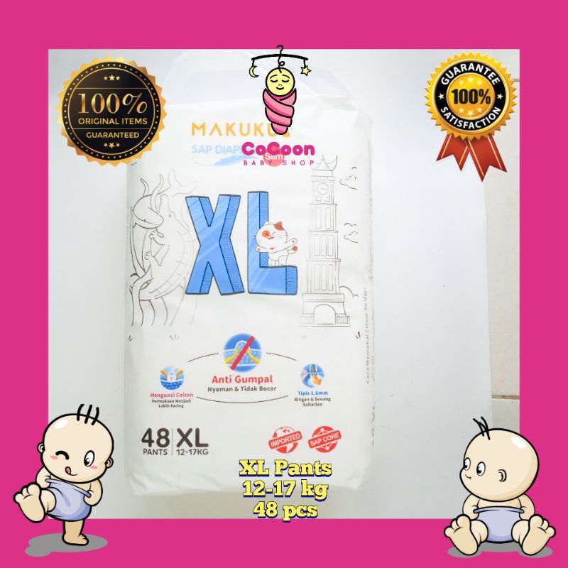 Popok Bayi Makuku Slim Sap Diapers XL48 XL 48 Pants Tipe Celana