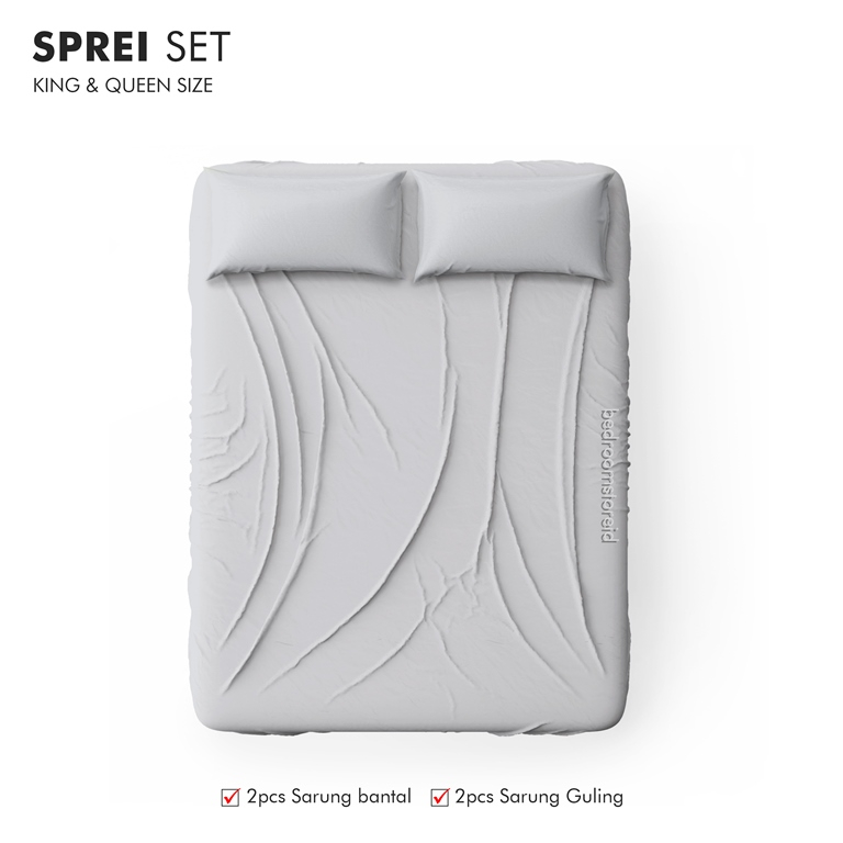 Sprei Aesthetic Polos Silver | Ala Korea Sudah Termasuk Sarung Bantal Guling