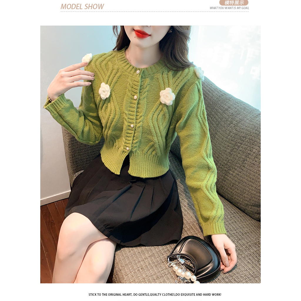 Areum Cardi Knit Bunga Timbul - CropTop Korean Style - Atasan Wanita Rajut Import TM (Y1075)