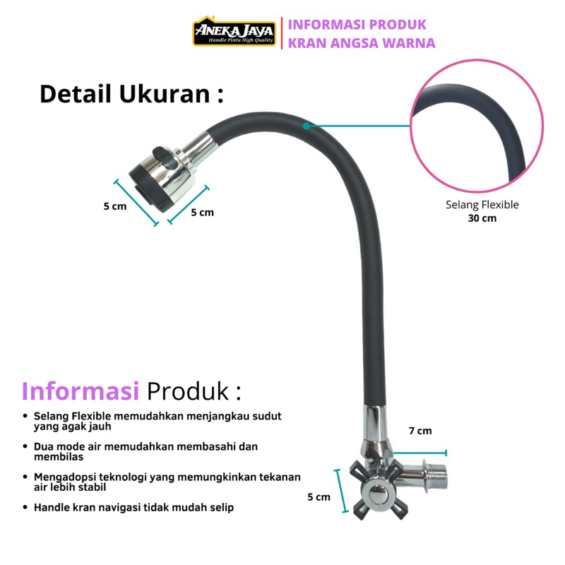 Kran Angsa Warna Fleksibel Cuci Piring Dapur Lapis karet - 1/2 Inch Material Stainlees Steel Anti Karat