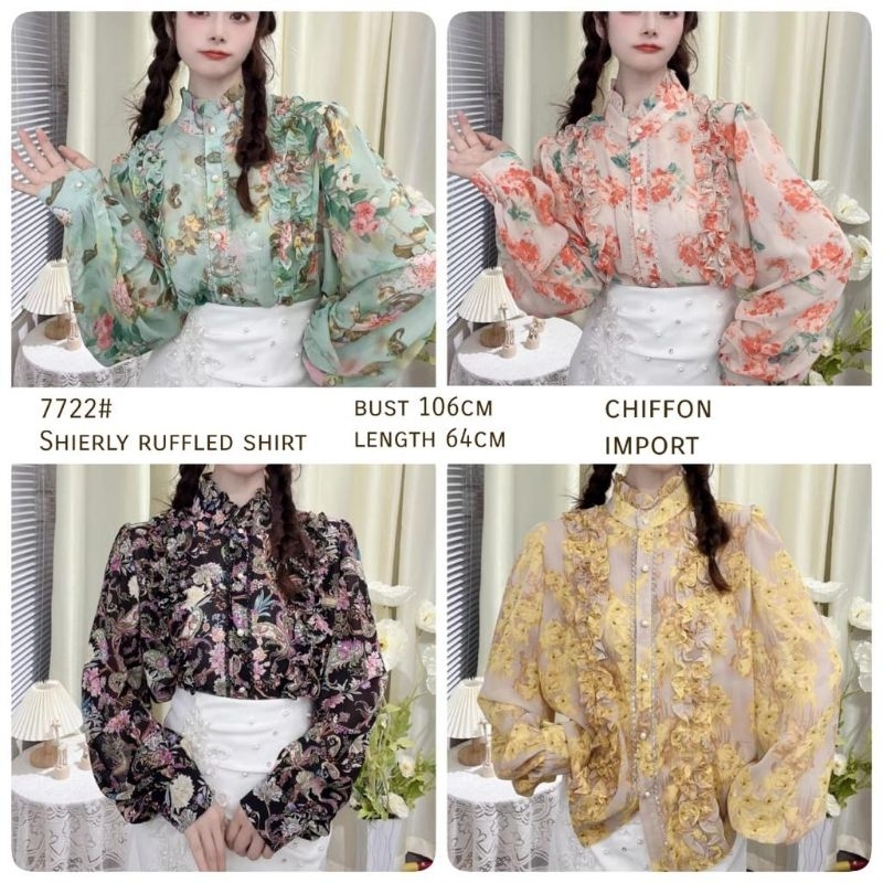 MDLV ~ 7722# Shierly Ruffled Shirt Blouse Flower