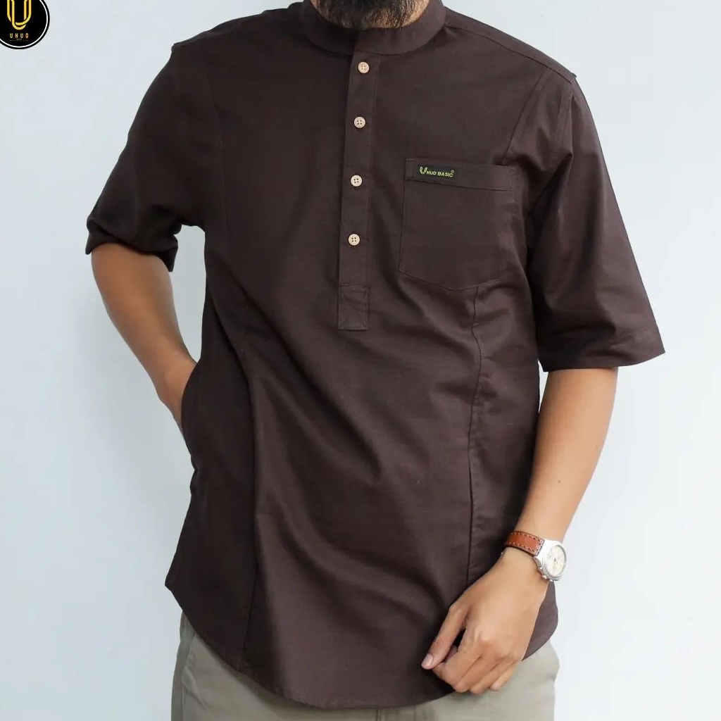Uhud Kemko Basic JL-108 Baju Taqwa Pria Koko Basic Lengan Pendek Premium Muslim Pria / Kurta Pakista