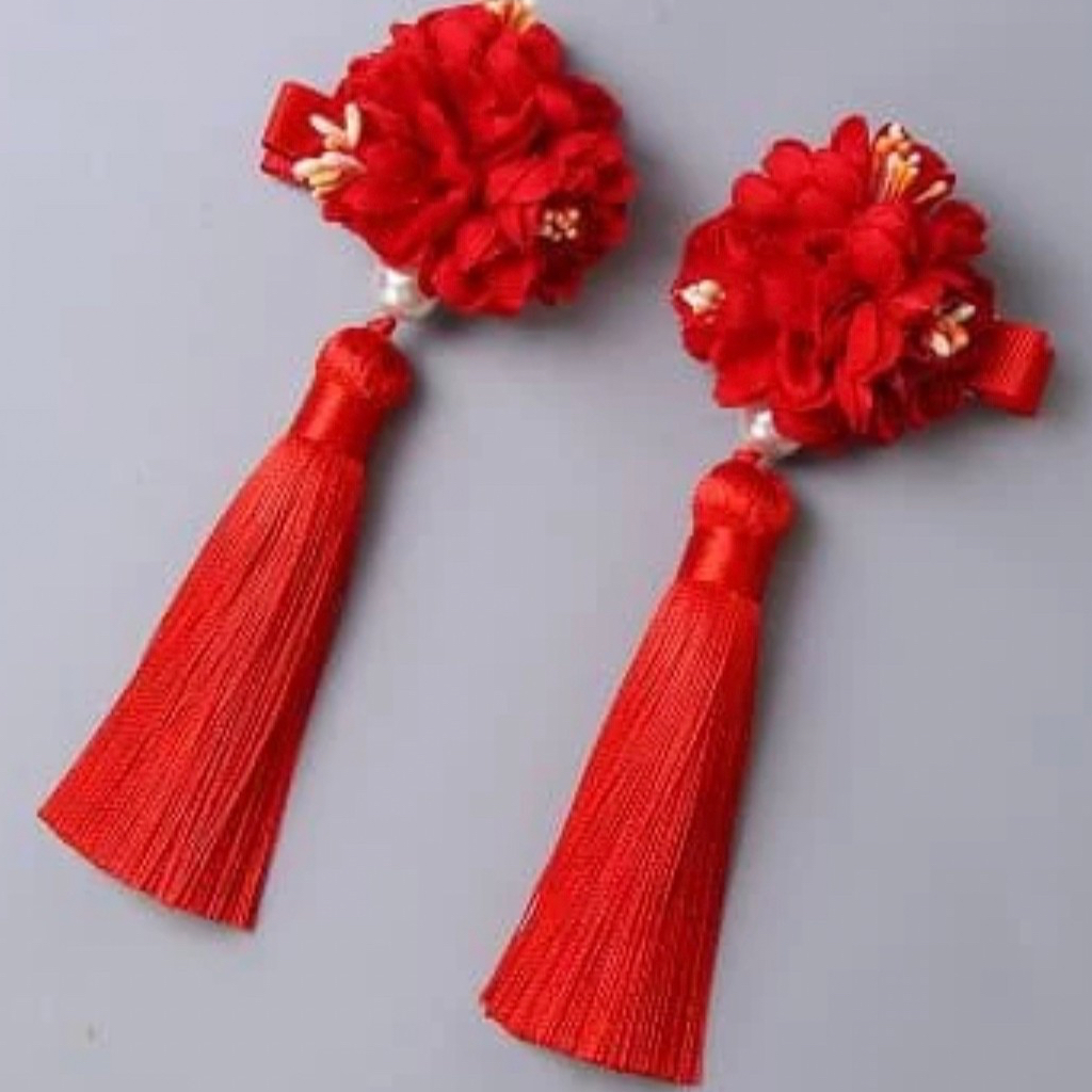 jepit rambut psgn set isi 2 china chinese bunga rumbai meimei mey pompom jurai imlek CNY