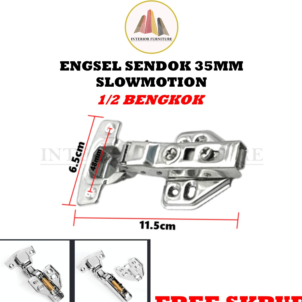 Engsel Stainless Steel Slowmotion 35mm lurus/setengah bengkok,full bengkok