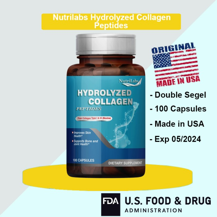 Hydrolyzed Collagen Peptides Nutrilabs isi 100 Capsules Not Puritan Swisse Made In USA