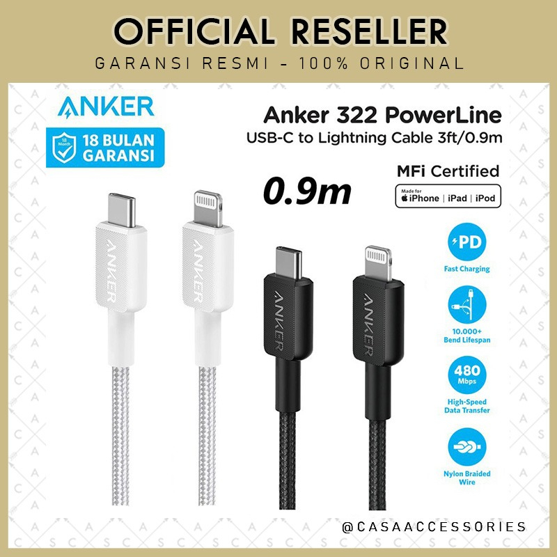 Anker 322 USB-C to Lightning Kabel Data Cable 3ft 0.9m Braided - A81B5