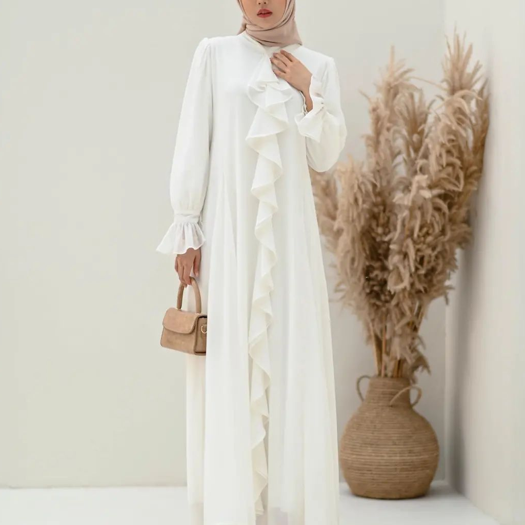 Aurora Dress Gamis Kondangan Terbaru / Raya Dress / Gamis Putih Polos / Gamis Ceruty BabyDoll Full P