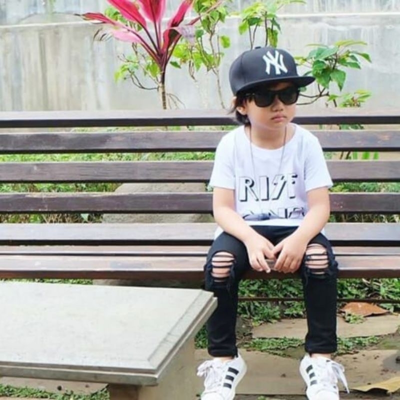 highdenim celana jeans 1-12 tahun anak laki laki perempuan black soft jeans hitam ripped sobek