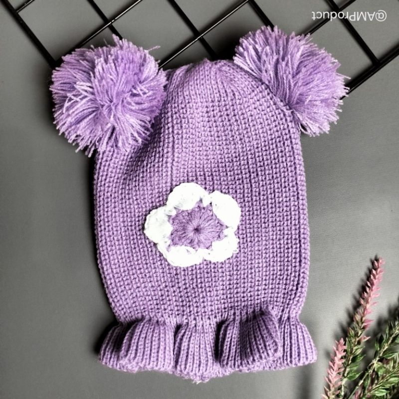 topi kupluk rajut bayi perempuan 3-36 bulan motif bunga