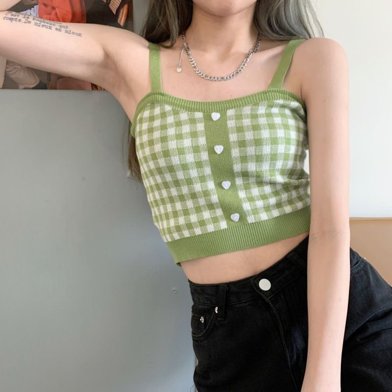 Korean Square Knit Crop Tank Top Square Style Korean Import 100% (KOTAK LOVE)