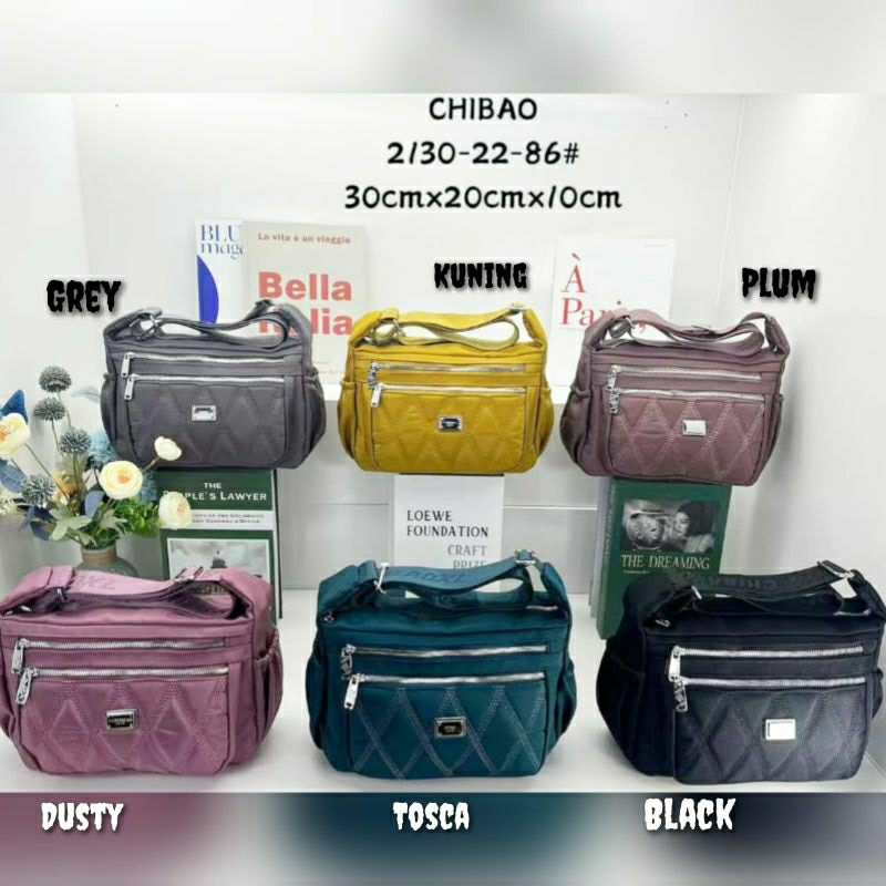 Tas Selempang Wanita Kanvas Ori Chibao Bordir CB2130 6Sleting