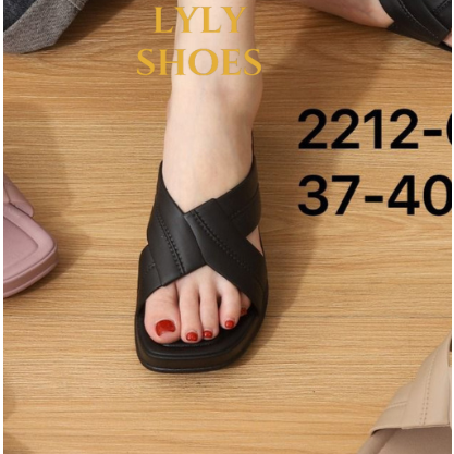 Sandal Wedges Wanita Import Balance Tali Silang Hak Sedang 2212-6A
