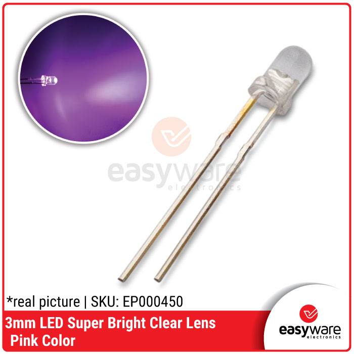 LED 3MM SUPER BRIGHT PINK LED 3 MM PINK LED CLEAR ROUND LED MERAH MUDA