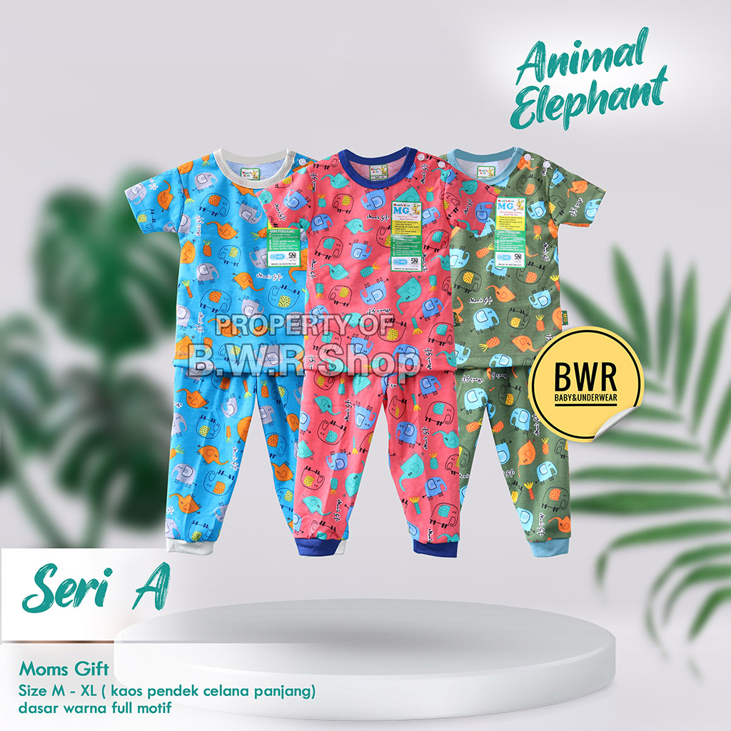 [ HARGA 3pc ] CPR Setelan Moms Gift Elephant / Baju Bayi Piyama Anak Unisex Kancing Pundak Mom's Gift Motif Terbaru Baju Pendek Celana Panjang| Bwr