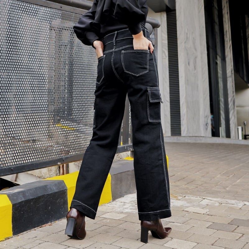 Alpha Celana Panjang Wanita Jeans Cargo High Waist