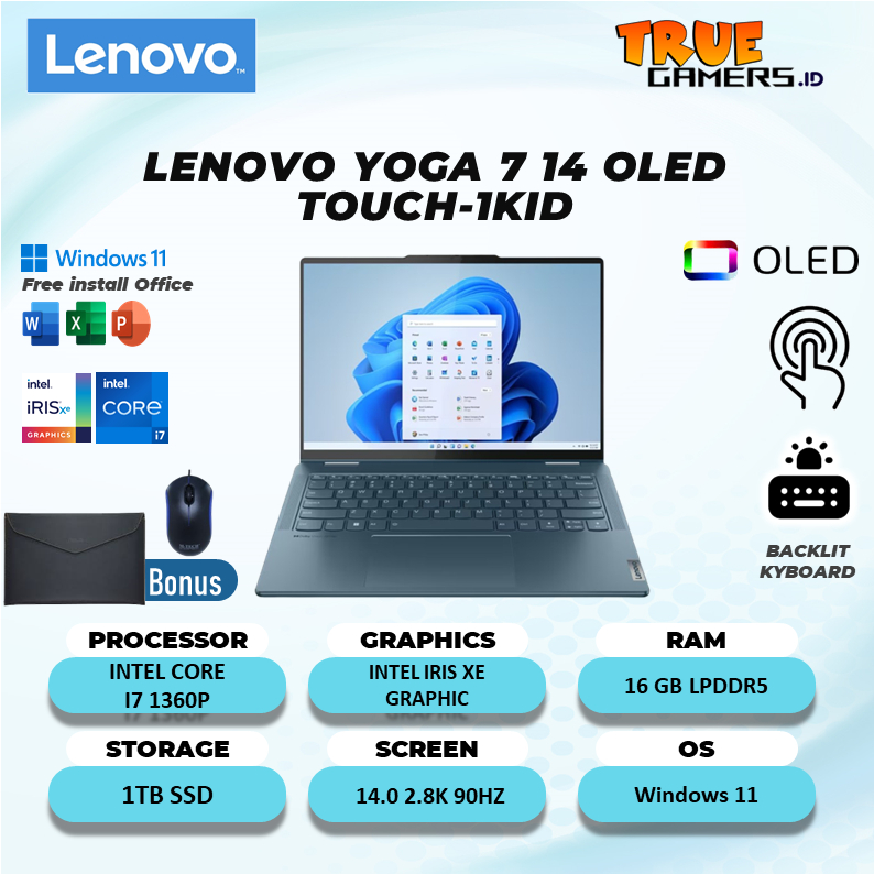 LENOVO YOGA 7 14 OLED 2IN1 I7 1360P 16GB 1TBSSD IRISXE W11+OHS 14.0 2.8K 90HZ HDR500 PEN