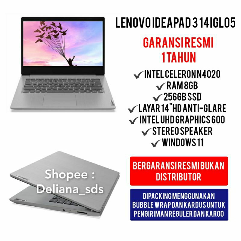 Laptop Lenovo Ideapad 3 14IGL05 Intel Celeron N4020 8GB/256GB SSD Garansi Resmi 1 Tahun Laptop Lenovo Ideapad 3 14IGL05 8GB/256GB Ssd Laptop Lenovo 8GB/256GB Laptop Lenovo Murah Laptop Murah Laptop Lenovo Ideapad 3 8/256GB Laptop Lenovo Ideapad 3 14IGL7