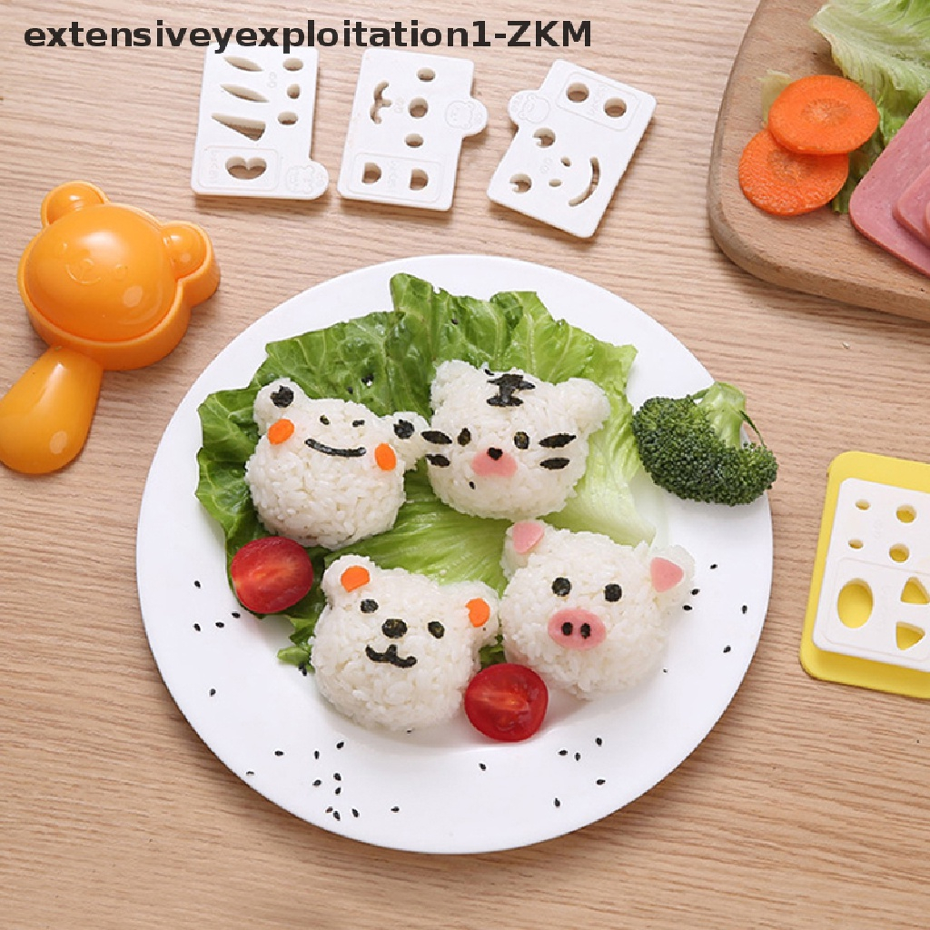 One Set Cetakan Nasi Bento Set 3D Bentuk Kartun Kucing Panda Beruang Kelinci Untuk Dekorasi Bento Sushi