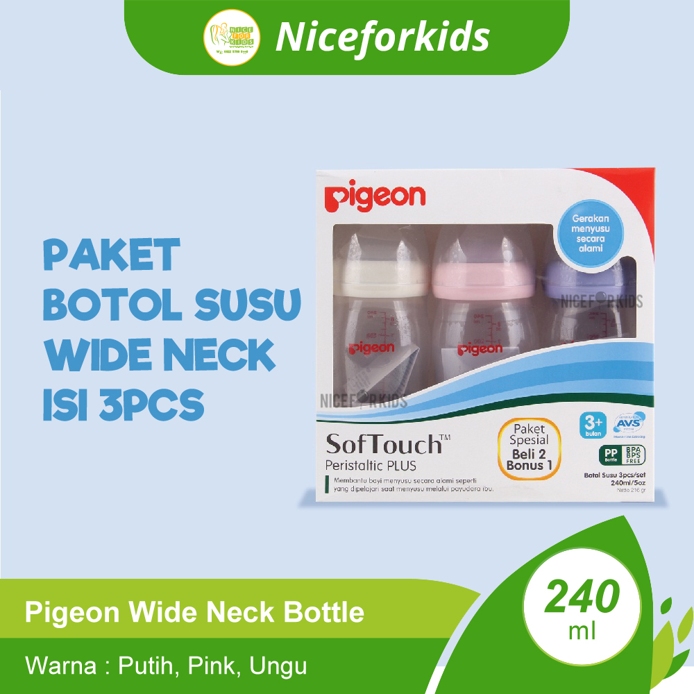 PAKET Pigeon Wide Neck Bottle 240ml isi 3pcs / Botol Susu Bayi Wide Neck