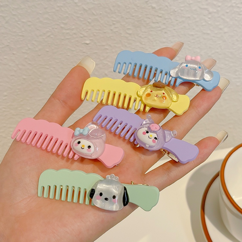 (1 Papan 5 Pcs) Jepit Rambut Anak Model Sisir Karakter Sanrio Kartun Warna Soft / Jepit Tiptop Anak Cewe Warna Bening Jelly Karakter Lucu