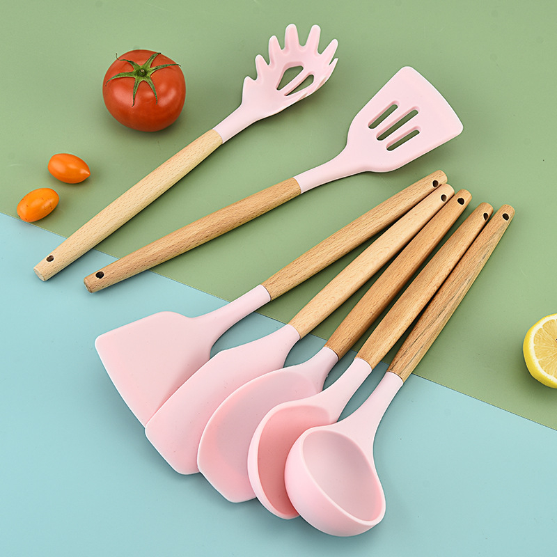 Sutil Silicone Set 12pcs Spatula Silikon Gagang Kayu Sodet Capitan Peralatan Masak Anti Panas Kitchen Set Free Wadah