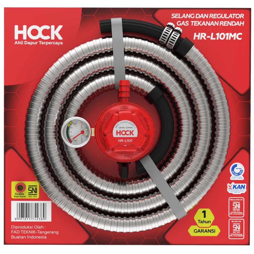 Regulator Selang Hock Kompor Gas TEKANAN RENDAH / LOW PRESSURE HR-L101MC dengan Selang
