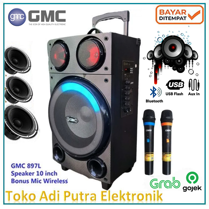 Speaker Karaoke Gmc 897L Speaker terbaru Full Bass Free Mic Wireles 2pcs