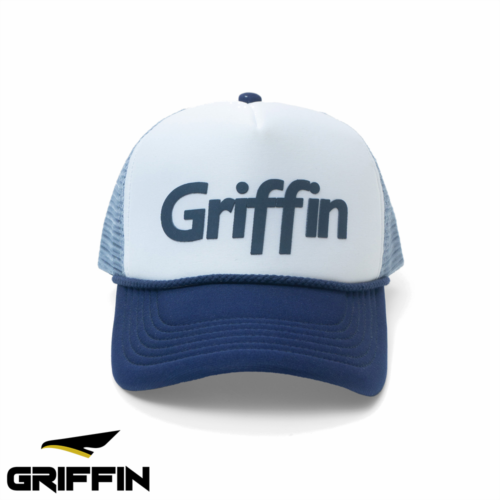 Topi Trucker Pria Wanita Unisex Putih Biru Keren Sablon Hi Density Timbul Clayton by Griffin Apparel