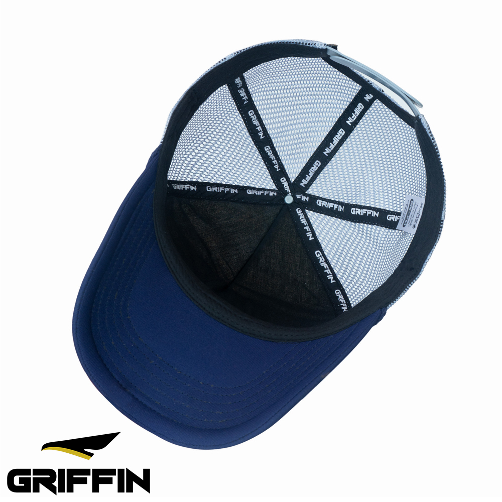 Topi Trucker Pria Wanita Unisex Putih Biru Keren Sablon Hi Density Timbul Clayton by Griffin Apparel