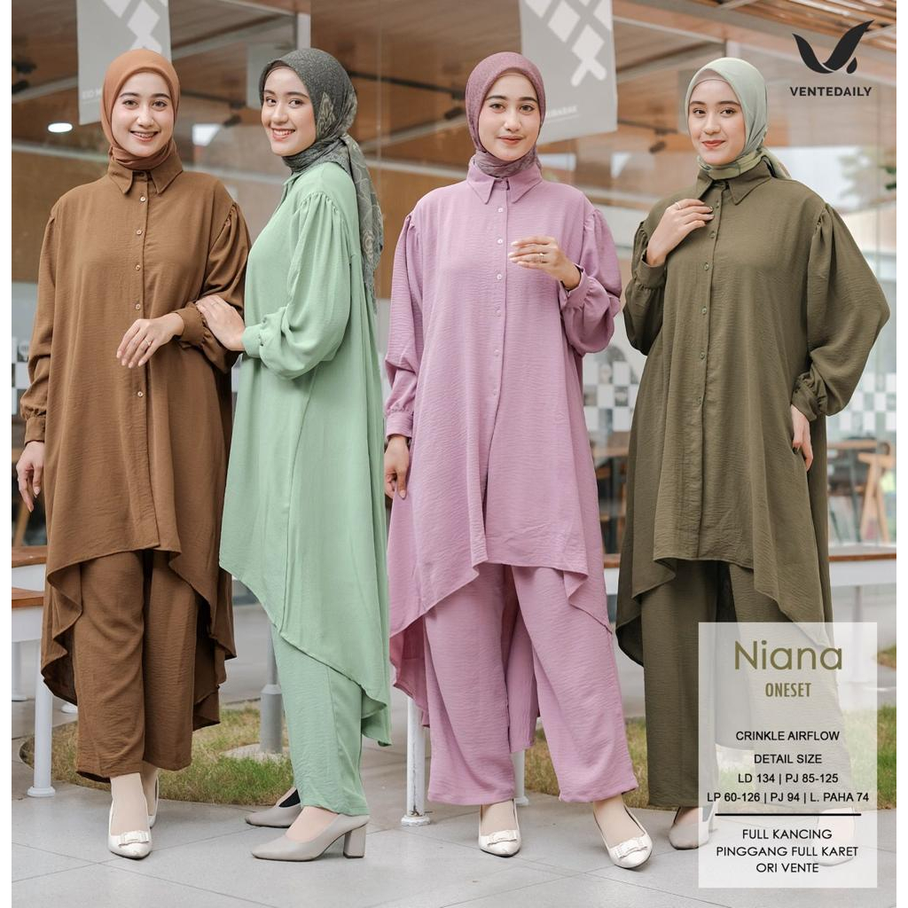 One Set Wanita Jumbo Kondangan Korea Setcel Crinkle Baju Setelan Wanita Kekinian / NIANA
