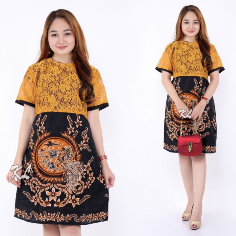 Dress batik kombinasi brokat
