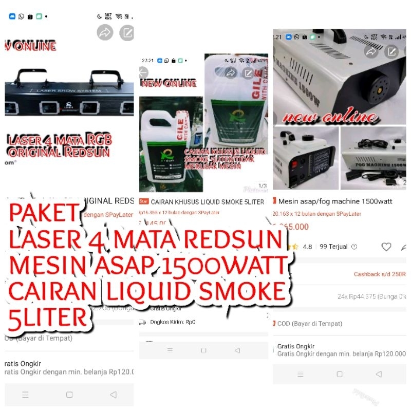 paket laser 4 mata Redsun,,mesin asap 1500watt,, cairan smoke 5liter