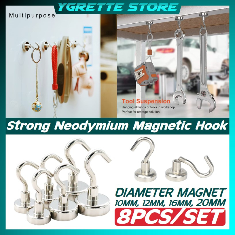 YGRETTE - 8PCS/PACK MURAH YOMI Magnet Gantungan Hook Strong Neodymium KAPSTOK CANTOLAN PERKAKAS DAPUR ALAT TOOLS SERBAGUNA HANGER MAGNETIC MAGNETIK TANPA SEKRUP PAKU HOLDER