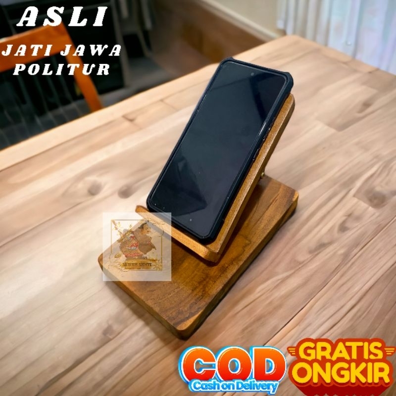 Stand Holder Handphone/Tatakan/Wadah Handphone Dari Kayu Jati Jawa Politur